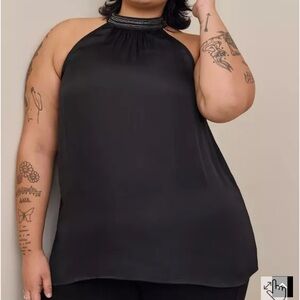 Elegant Black Satin Beaded Halter Top